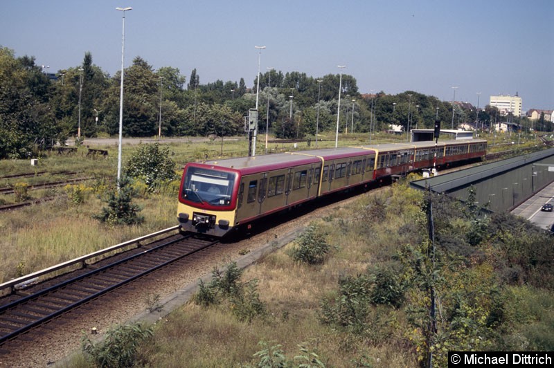 Bild: 481 069 hat den Bahnhof Tegel verlassen und fährt gleich unter dem Fotografen durch.