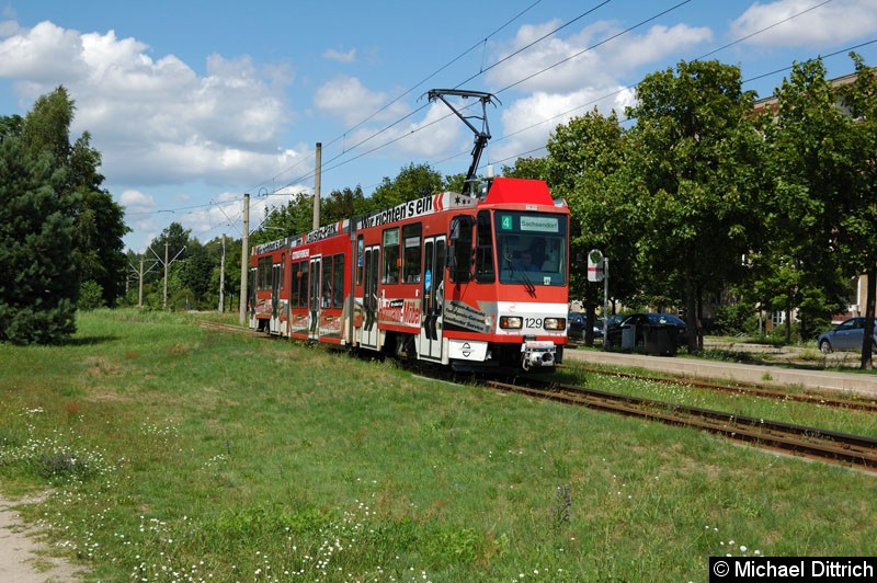 Bild: 129 als Linie 4 in Neu Schmellwitz aus der Wendeschleife kommend.