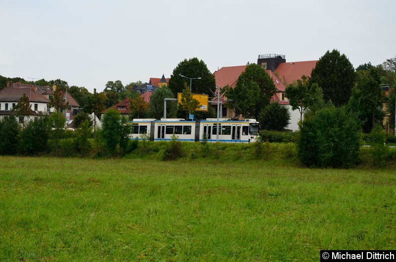 Bild: 629 als Linie 4 zwischen den Haltestellen Paradiesbahnhof und Jenatal.