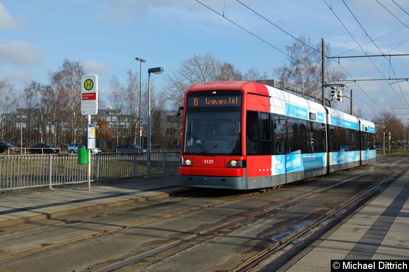 Bild: 3125 als Linie 6 an der Haltestelle Lise-Meitner-Str.