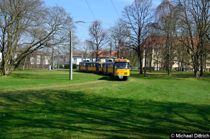 Bild: Völlig überraschend kam der 2128+2186+2062 als Dienstfahrt durch den Park in der Naunhofer Str.