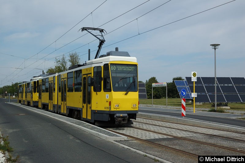 Bild: 6139 + 6140 als Linie 60 in der Haltestelle Karl-Ziegler-Straße.