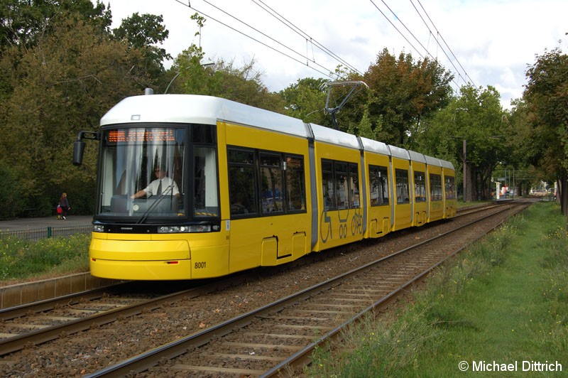 Bild: 8001 als Sonderfahrt vor der Haltestelle Landsberger Allee/Petersburger Straße.