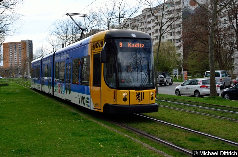 Bild: 2620 als Linie 9 zwischen den Haltestellen Jacob-Winter-Platz und Albert-Wolf-Platz.