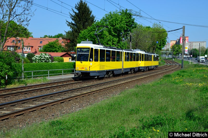 Bild: 6010 + 6125 als Linie M6 kurz vor der Haltestelle Landsberger Allee/Rhinstr.