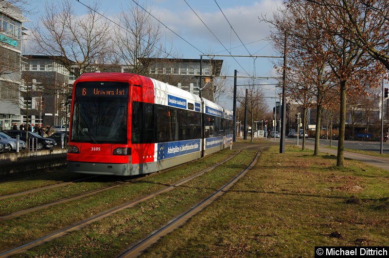 Bild: 3105 als Linie 6 zwischen Haltestellen Berufsbildungswerk und Lise-Meitner-Str.