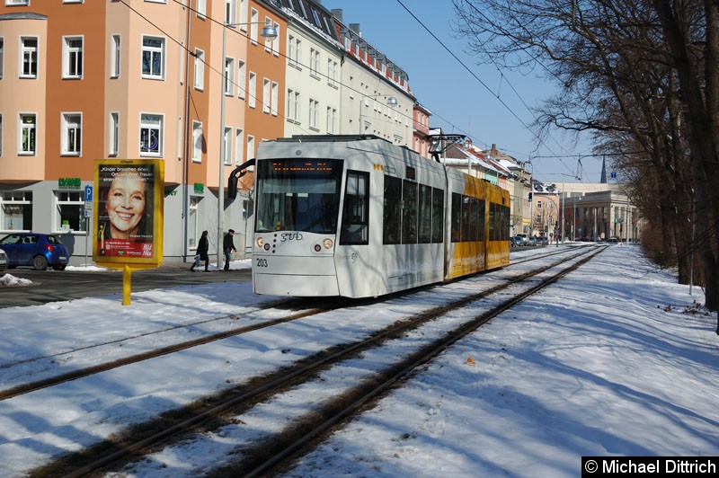 Bild: NGT8G 203 als Linie 3 kurz vor der Haltestelle Park der Jugend.