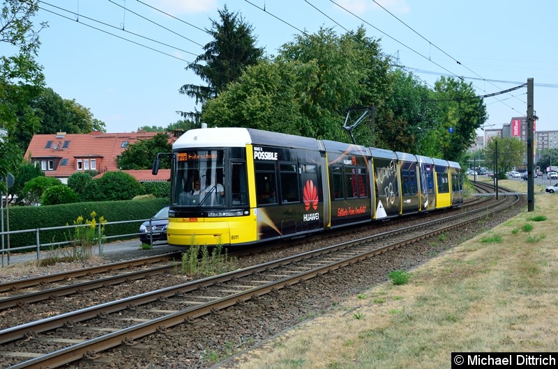 Bild: 8011 als Fahrschule kurz vor der Haltestelle Landsberger Allee/Rhinstr.