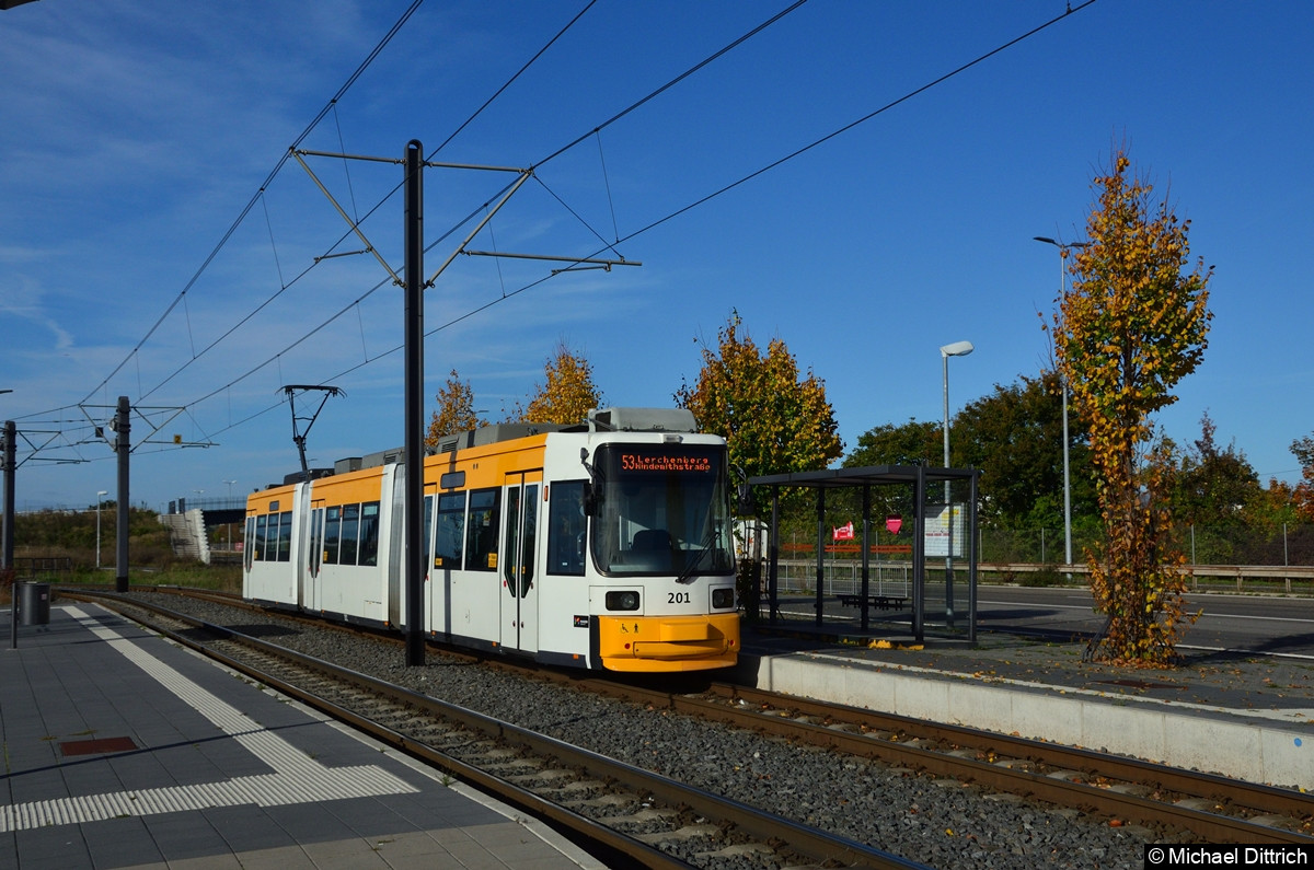 Bild: Wagen 201 als Linie 53 an der Haltestelle Kisselberg.