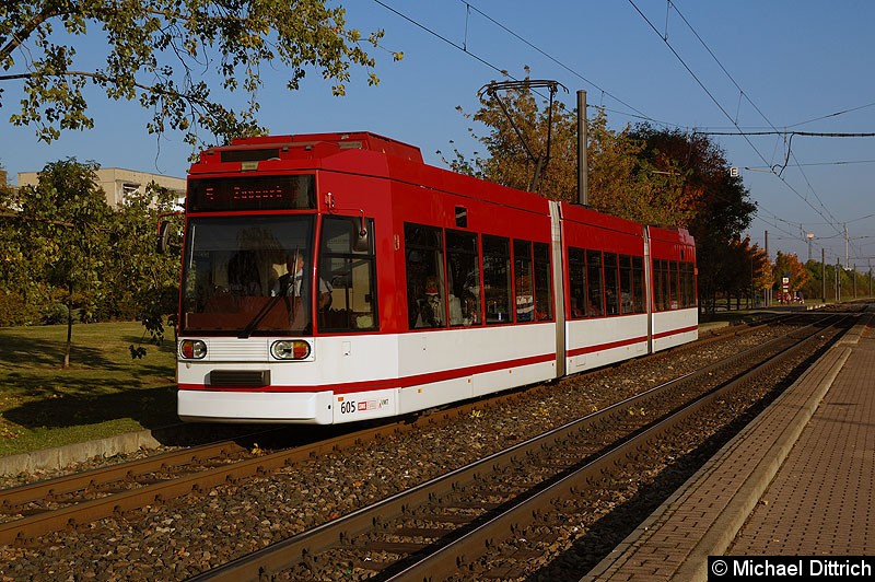 Bild: MGT6D/E 605 als Linie 5 zwischen den Haltestellen August-Frölich-Straße und Roter Berg.