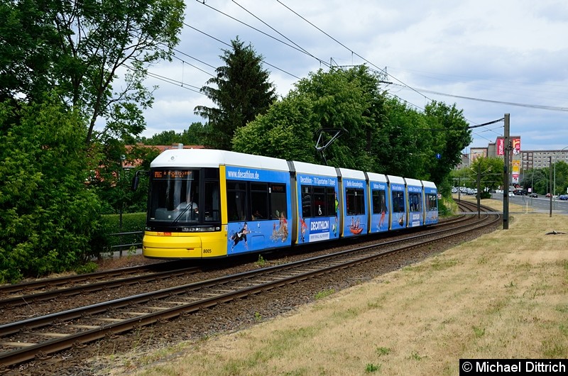 Bild: 8005 als Linie M6 kurz vor der Haltestelle Landsberger Allee/Rhinstr.