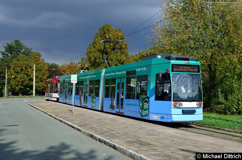 Bild: 615 und 616 bei einer Sonderfahrt in der alten Wendeschleife Marie-Elise-Kayser-Str.