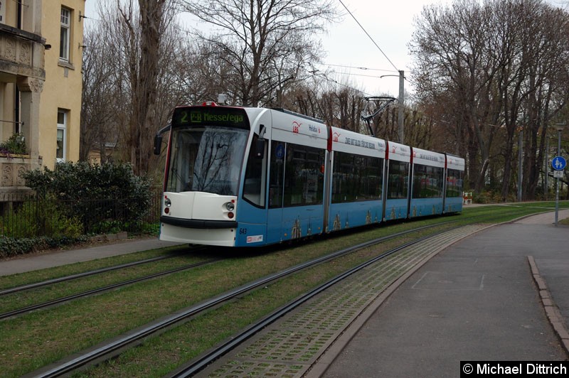 Bild: 643 als Linie 2 kurz vor der Haltestelle Gorkistr.
