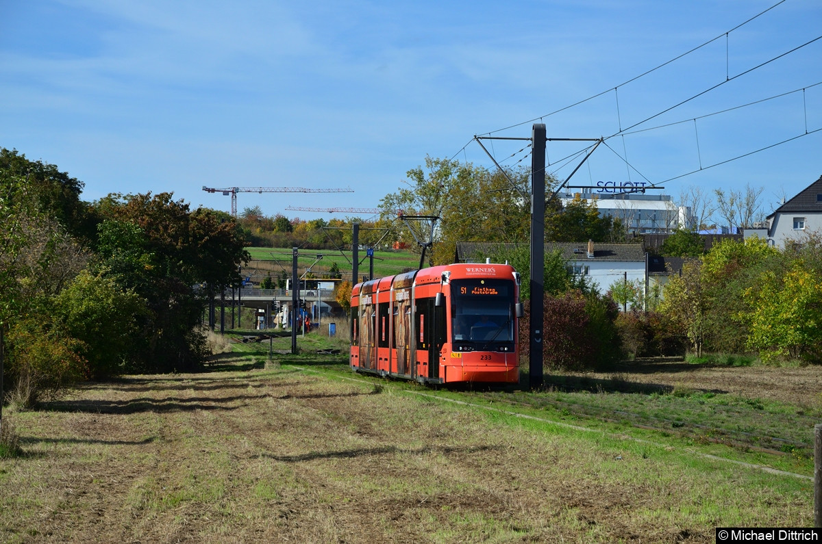 Bild: Wagen 233 als Linie 51 kurz vor der Haltestelle Wiesenstraße.