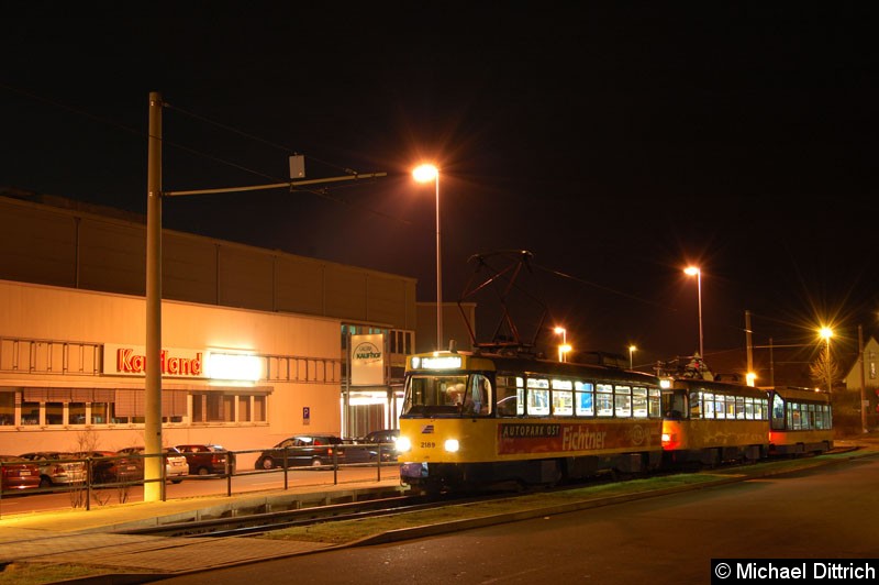 Bild: 2189 mit weiteren Triebwagen und Beiwagen in der Endstelle Sommerfeld.