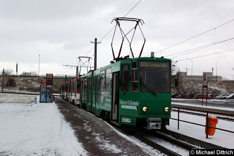 Bild: KT4D 518 mit 519 und 405 an der Haltestelle Urbicher Kreuz.