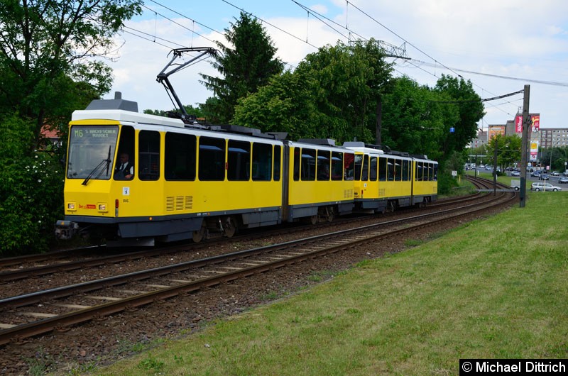 Bild: 6090 + 6066 als Linie M6 kurz vor der Haltestelle Landsberger Allee/Rhinstr.
