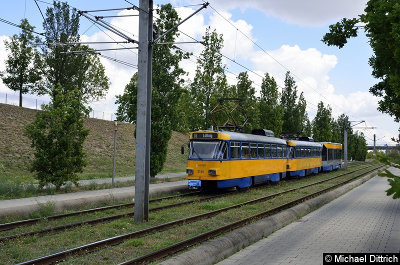 Bild: 2130+2161+925 als Linie 16 kurz vor der Haltestelle S-Bahnhof Messe.