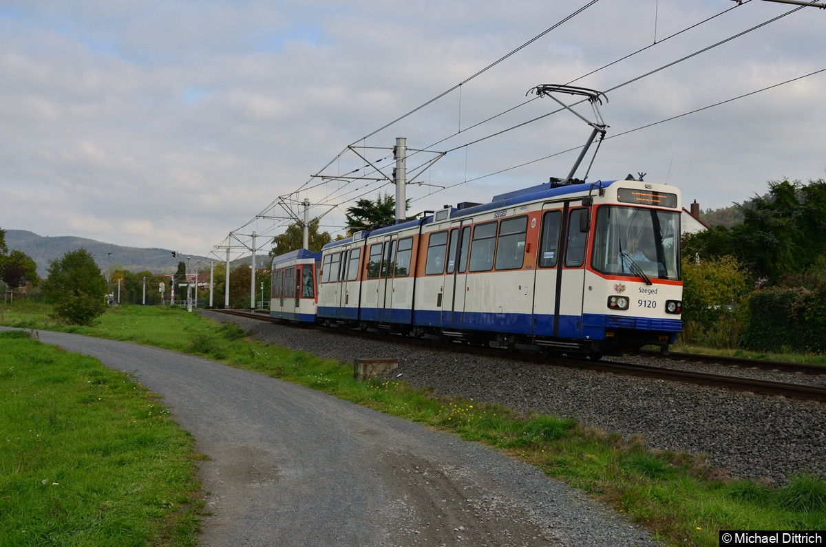 Bild: Wagen 9120 als Linie 6 zwischen den Haltestellen Alsbach, Beuneweg und Alsbach, Am Hinkelstein.