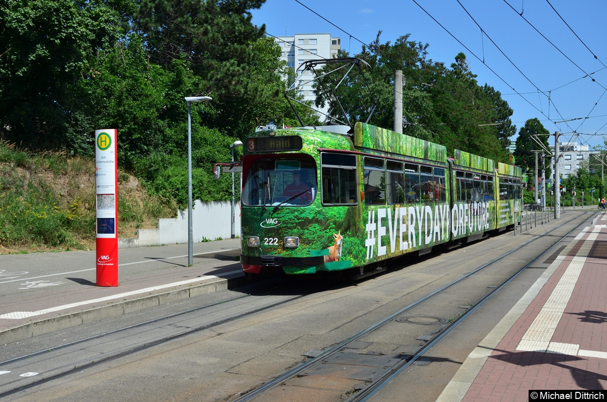 Bild: 222 als Linie 3 an der Haltestelle Am Lindenwäldle.